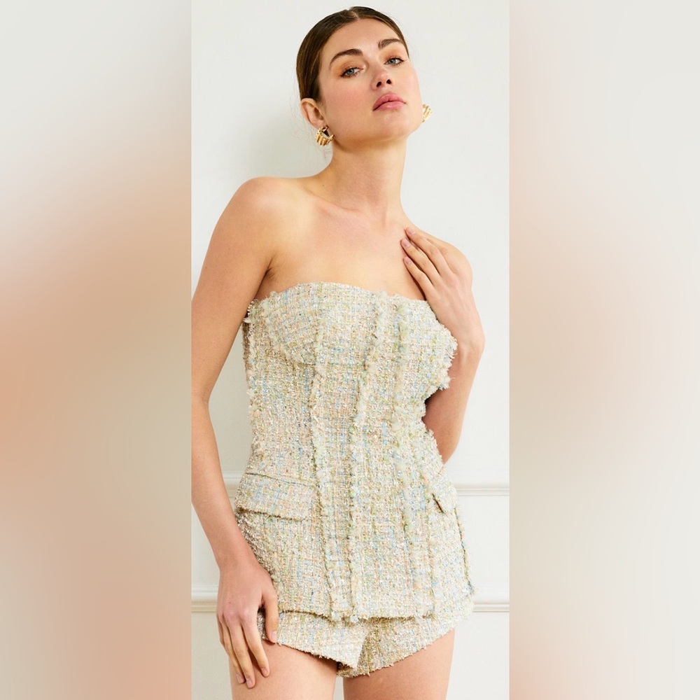 Line & Dot Elegant Strapless Top in Cream